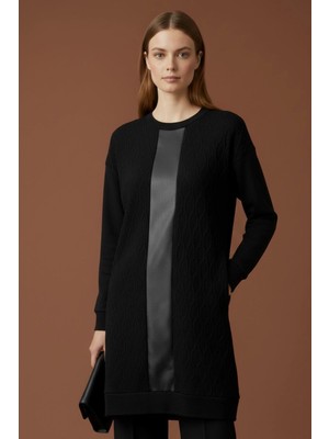 Puane Kadın Deri Detaylı Triko Tunik -10755TUN - Black