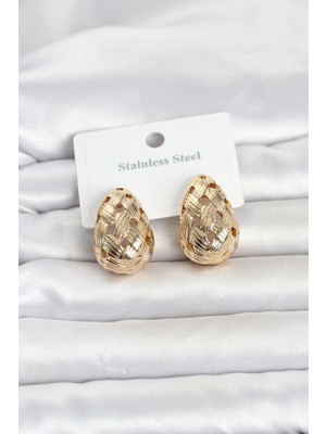 Hace Bazaar  316L Çelik Gold Renk Motifli Damla Kadın Küpe TG27BKP11829 -Hcb