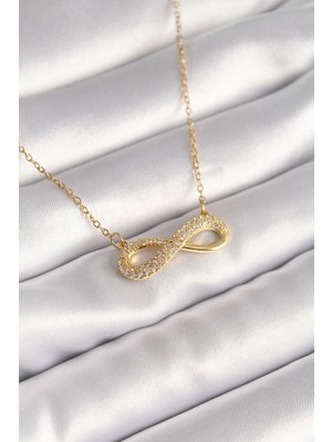 Hace Bazaar  316L Çelik Gold Renk Zincir Zirkon Taşlı Sonsuzluk Model Kadın Kolye TG27BKO8410 -Hcb