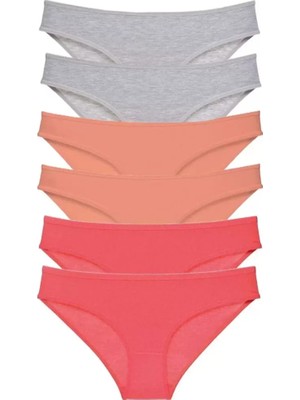 MiraLive 6 Adet Süper Eko Set Likralı Kadın Slip Külot Gri Pudra Fuşya