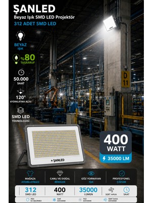 ŞANLED 400W 35.000 Lümen 6500K Beyaz Işık Smd LED Projektör 10 Adet