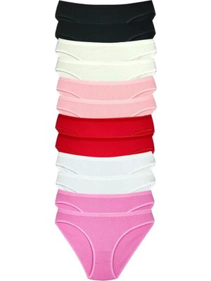 MiraLive 12 Adet Fitilli Pamuklu Kadın Kaşkorse Bikini Külot