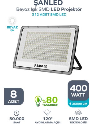 ŞANLED 400W 35.000 Lümen 6500K Beyaz Işık Smd LED Projektör 8 Adet