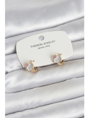 Hace Bazaar  Kitty Model Gold Renk Pirinç Çocuk Küpe TG27BKP11652 -Hcb