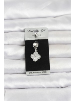 Hace Bazaar  316L Cerrahi Çelik Sallantılı Yonca Model Göbek Piercing TG27PR1388 -Hcb
