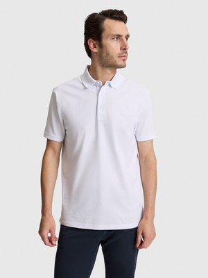 Cacharel Erkek Beyaz Slim Fit Pamuk Karışımlı Düğmeli Polo Yaka Basic T-Shirt 50328375-VR013