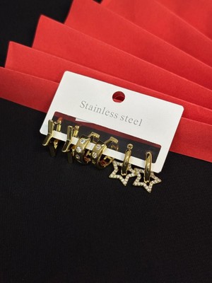 Melisa Takı & Aksesuar 316L Çelik Gold Renk 6lı, Set Küpe