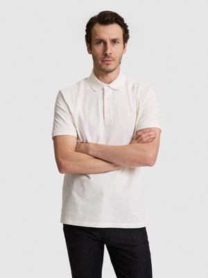 Cacharel Erkek Bej Slim Fit Pamuk Karışımlı Düğmeli Polo Yaka Basic T-Shirt 50328375-VR011