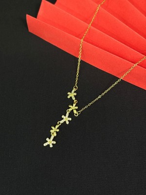 Melisa Takı & Aksesuar 316L Çelik Gold Y Moldel Taşlı Kolye