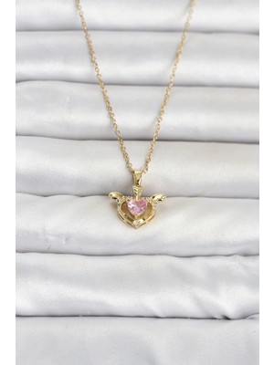 Hace Bazaar  316L Çelik Zincir Gold Renk Kanatlı Kalp Model Kadın Kolye TG27BKO11082 -Hcb