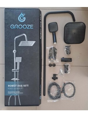 Leva House Grooze Robot Duş Seti - Flat Duş Seti - Siyah - Komple Siyah