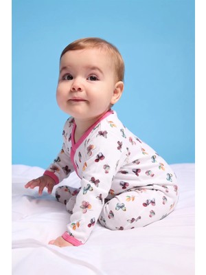 Kidyra %100 Pamuk Pembe Biye Detaylı Patikli Çıtçıtlı Kruvaze Bebek Tulum