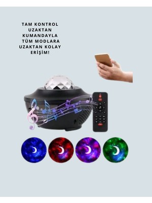 Kentex Mey Ithalat® Sesle Etkileşimli Yıldız Projektörlü Gece Lambası – Bluetooth Hoparlörlü, USB Girişli, Dönen Okyanus
