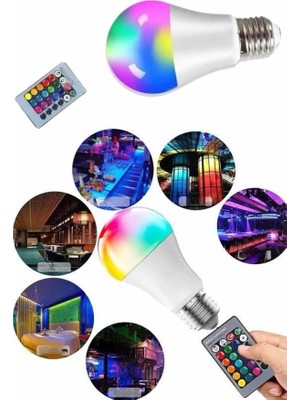 Kentex Mey Ithalat® Ayarlanabilir Parlaklık Rgb LED Ampul Beyaz Lamba ve Renkli Ampul