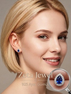 Zeta Jewel 925 Ayar Gümüş Tanzanit Taşlı Çivili Kadın Küpe