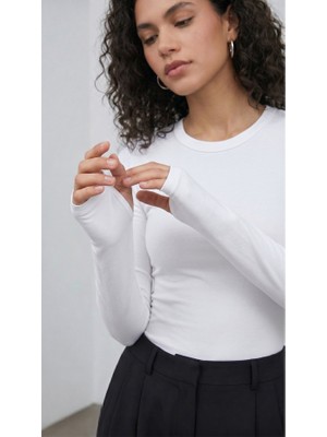 Luminur Kadın Uzun Kol Parmak Detaylı Sıfır Yaka Body