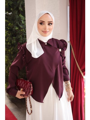 İmaj Butik Mürdüm Omuz Fırfırlı Gömlek