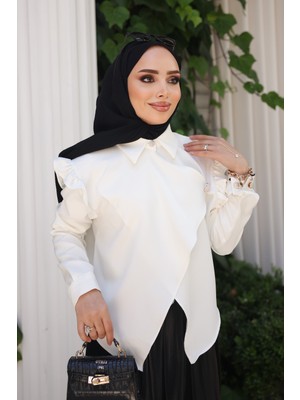 İmaj Butik Ekru Omuz Fırfırlı Gömlek