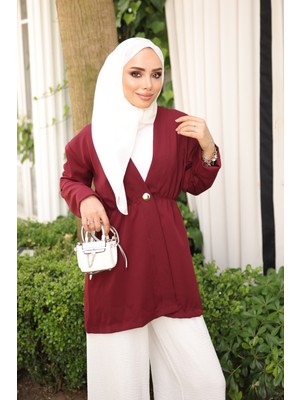 İmaj Butik Bordo Bel Lastikli Dabıl Ceket