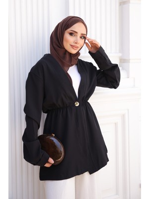İmaj Butik Siyah Bel Lastikli Dabıl Ceket