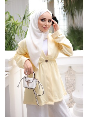 İmaj Butik Sarı Bel Lastikli Dabıl Ceket