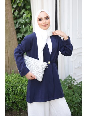 İmaj Butik Lacivert Bel Lastikli Dabıl Ceket