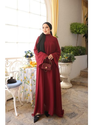 İmaj Butik Bordo Geniş Kol Şifon Elbise