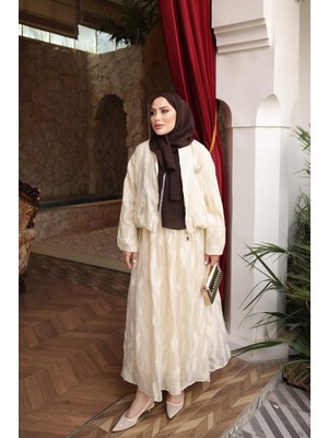İmaj Butik Bej Fermuarlı Ceket Etekli Takım