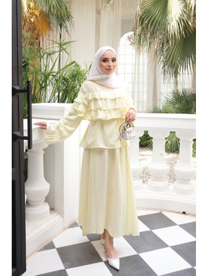 İmaj Butik Sarı Gömleği Katlı Etekli Takım