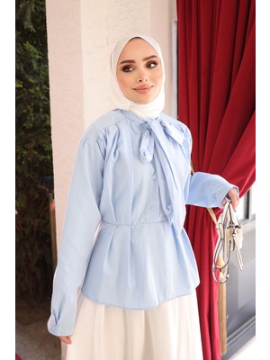 İmaj Butik Bebe Mavi Yaka Bağlamalı Pileli Gömlek