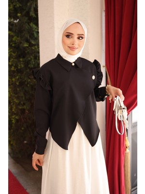 İmaj Butik Siyah Omuz Fırfırlı Gömlek