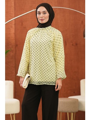 İmaj Butik Sarı Puantiyeli Balon Kol Şifon Bluz