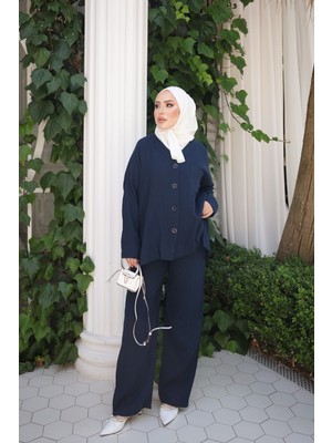 İmaj Butik Lacivert Ceket Pantolonlu Müslin Takım