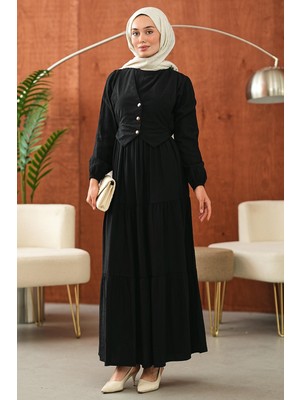 İmaj Butik Siyah Yelek Detaylı Eteği Katlı Elbise