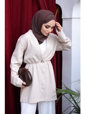 İmaj Butik Bej Bel Lastikli Dabıl Ceket