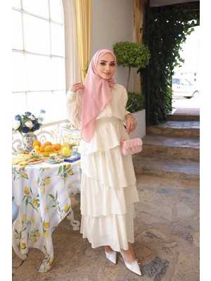 İmaj Butik Krem Eteği Katlı Gömlekli Ikili Takım