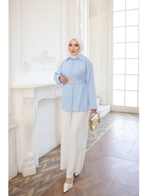 İmaj Butik Bebe Mavi Beli Kemerli Düğmeli Tunik