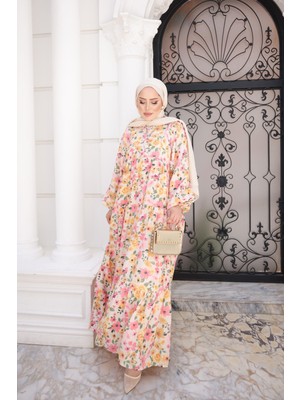 İmaj Butik Pudra Yarım Düğmeli Kol Lastikli Elbise