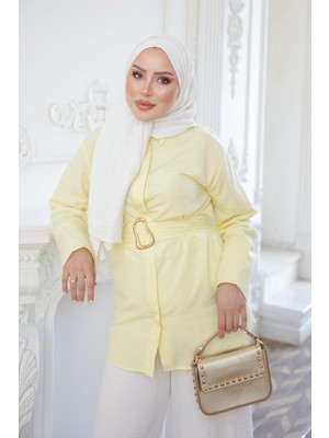 İmaj Butik Sarı Beli Kemerli Düğmeli Tunik