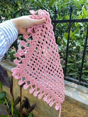 Marka Elemeği Örgü Pembe Bandana-Saç Tokası-Aksesuar