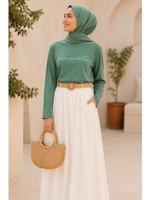 İmaj Butik Yeşil Bisiklet Yaka Baskılı Penye Body