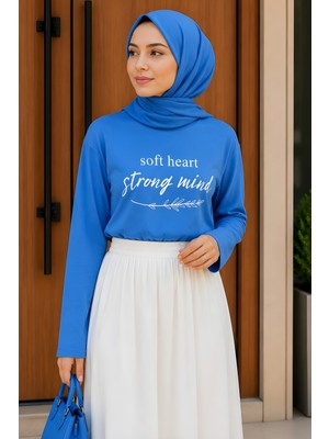 İmaj Butik Mavi Bisiklet Yaka Baskılı Penye Body