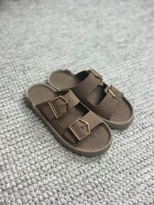Asmi Shoes Kadın Eleni Vizon Süet Çift Tokalı Rahat Taban Terlik