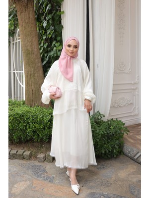 İmaj Butik Ekru Önü Dantel Detaylı Etekli Takım