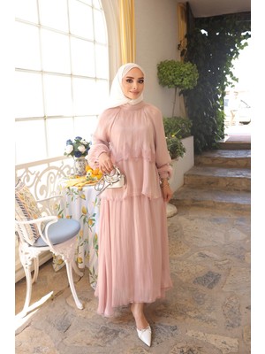 İmaj Butik Pudra Önü Dantel Detaylı Etekli Takım