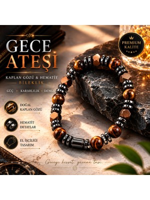 Lotus Atölye ve İyi Yaşam Merkezi 💎 Premium Gece Ateşi Serisi - Kaplan Gözü & Hematit Doğal Taş Bileklik