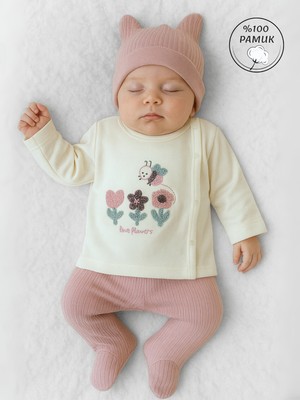 Panfilia %100 Pamuk 0-3 Ay Kız Bebek Hastane Çıkışı 3'lü Set / Yenidoğan / Zıbın