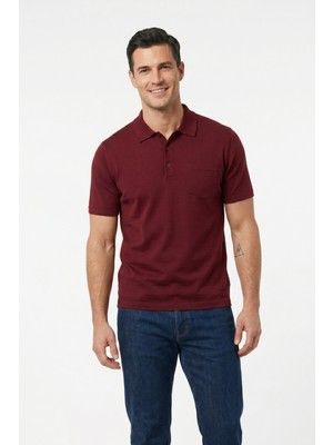 Bihan Store Düz Polo Yaka Merserize Erkek Triko T-Shirt 8001-2-BORDO