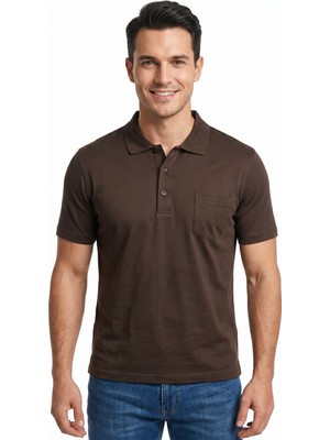 Bihan Store Düz Polo Yaka Merserize Erkek Triko T-Shirt 8001-2-KAHVE