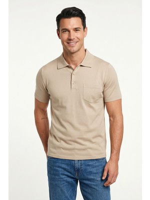 Bihan Store Düz Polo Yaka Merserize Erkek Triko T-Shirt 8001-2-BEJ